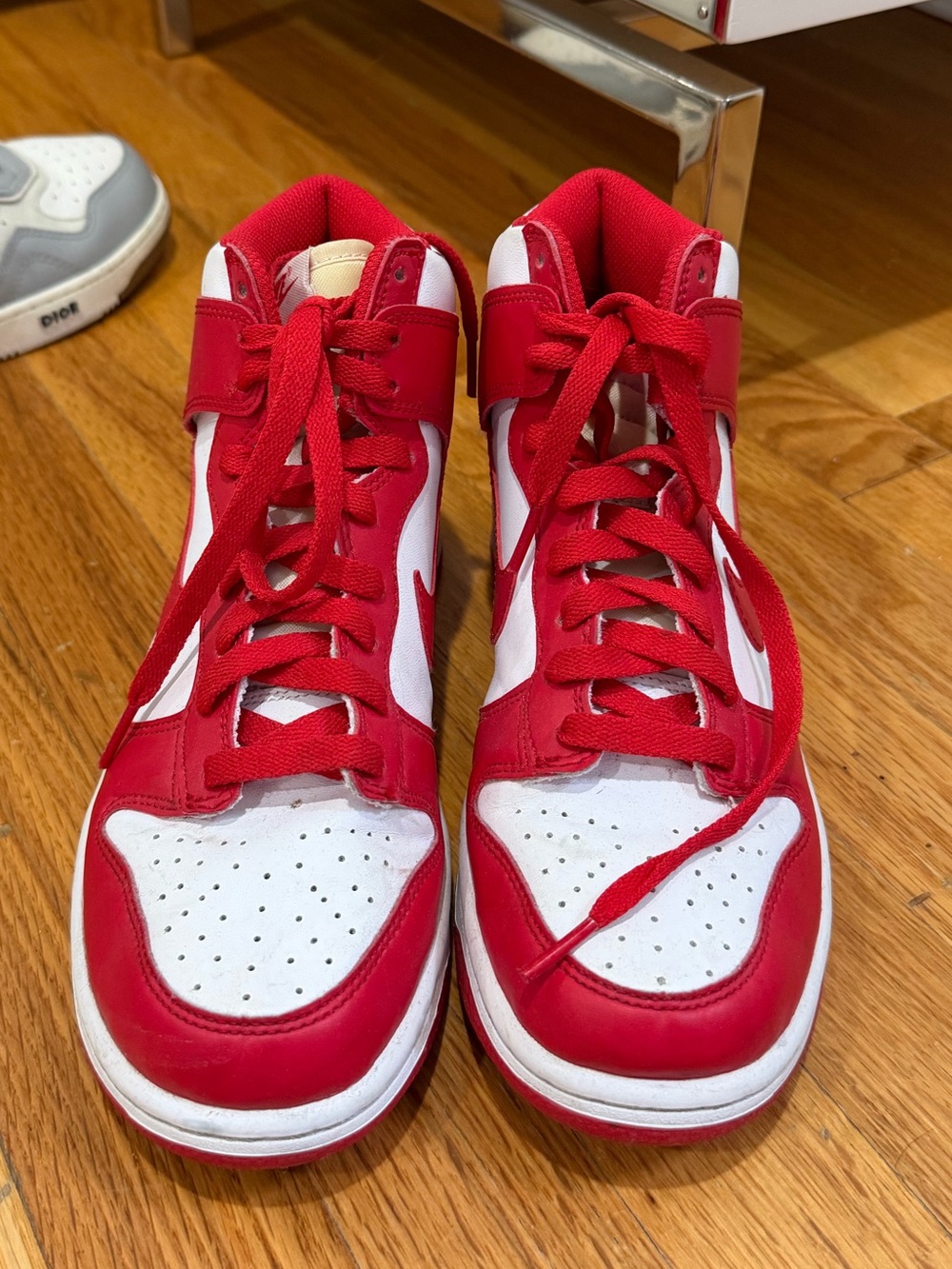 Nike Dunks Red and White High-Top Sneakers